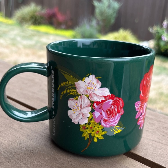 EUC Starbucks Dark Green Mug with Floral Design collab with ban.do - Picture 1 of 5